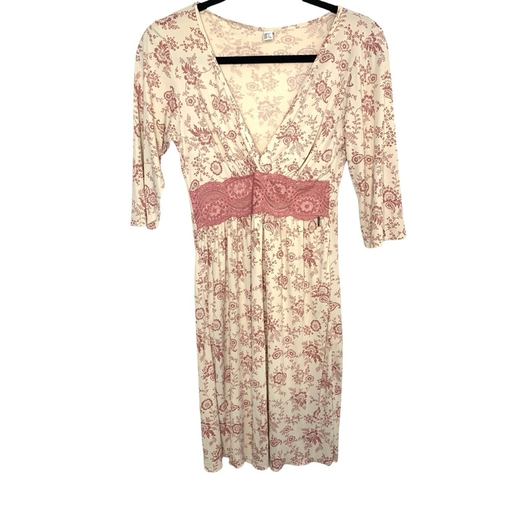 D’Nite Pink & Cream Small Lace Floral Paisley Stretchy Coquette Feminine Pajama